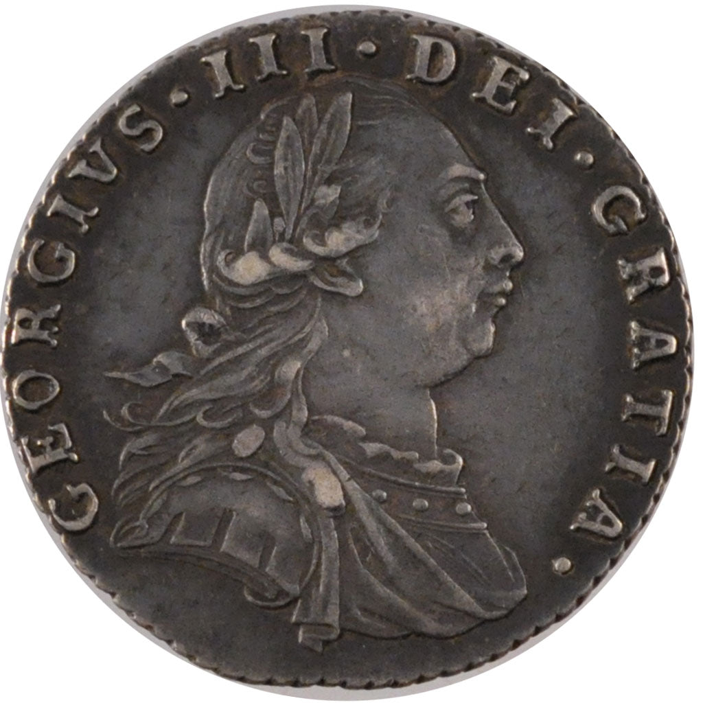 GREAT BRITAIN, 6 Pence, 1787, KM #606.2, AU(50-53), Silver, 0.00