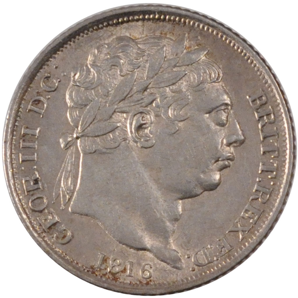 GREAT BRITAIN, 6 Pence, 1816, KM #665, MS(60-62), Silver, 2.83