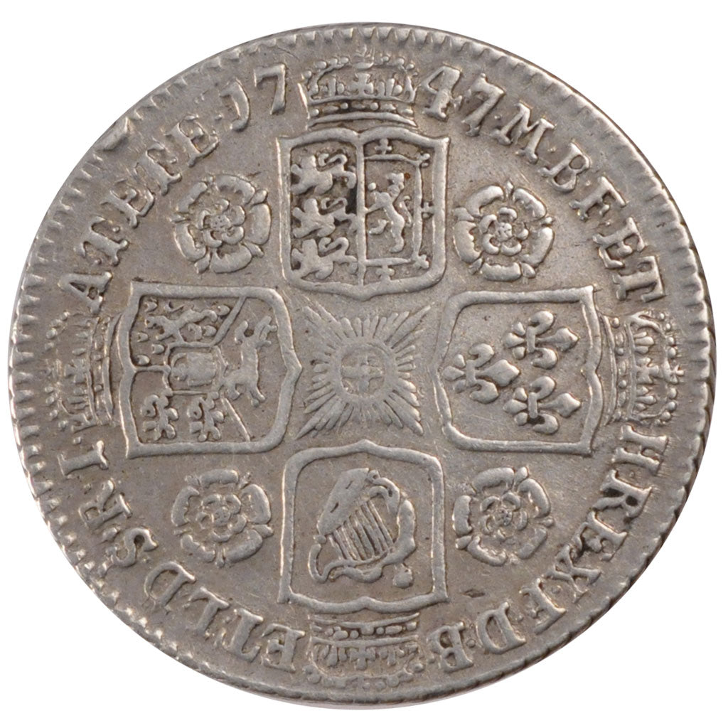 GREAT BRITAIN, Shilling, 1747, KM #583.1, EF(40-45), Silver, 6.00