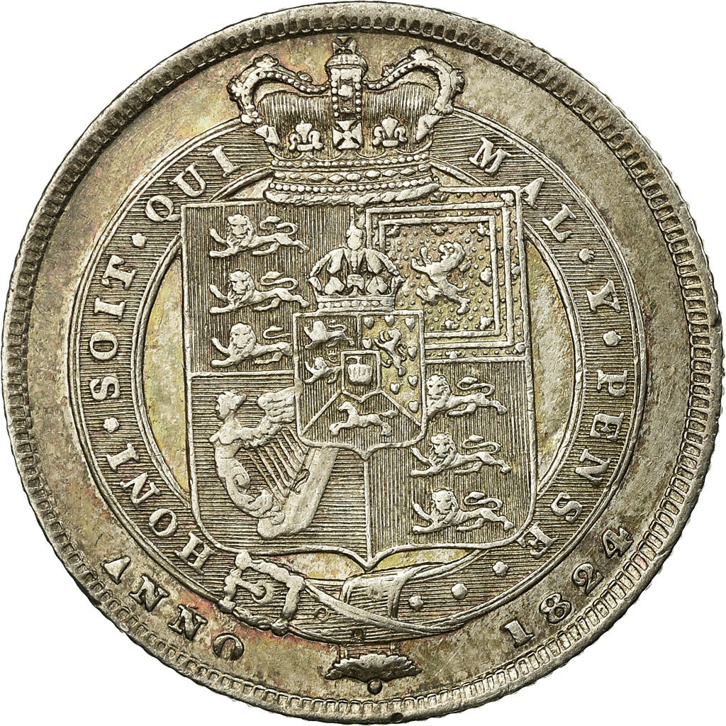 Coin, Great Britain, George IV, Shilling, 1824, AU(55-58), Silver, KM:687