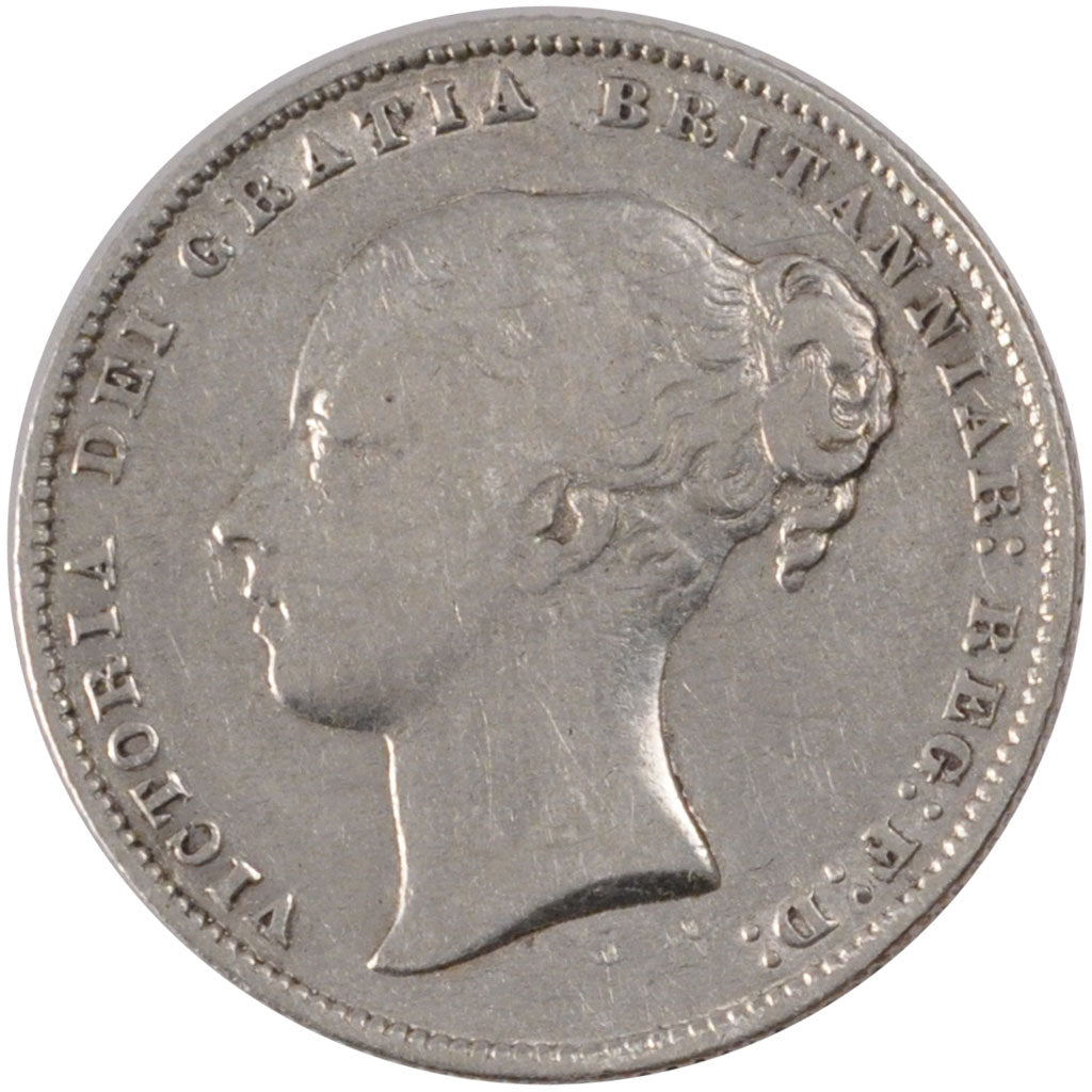 GREAT BRITAIN, Shilling, 1865, KM #734.3, VF(30-35), Silver, 5.56