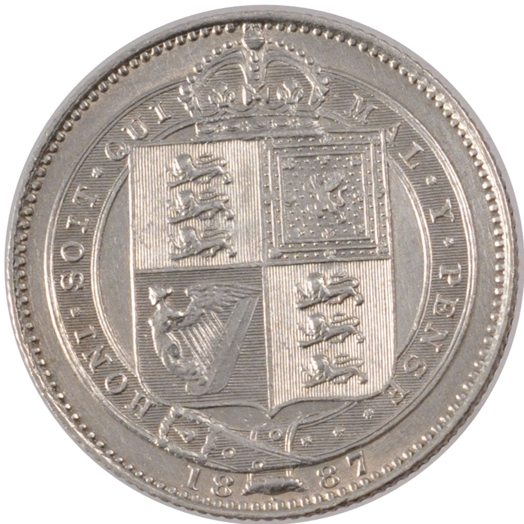 GREAT BRITAIN, Shilling, 1887, KM #761, MS(60-62), Silver, 5.63