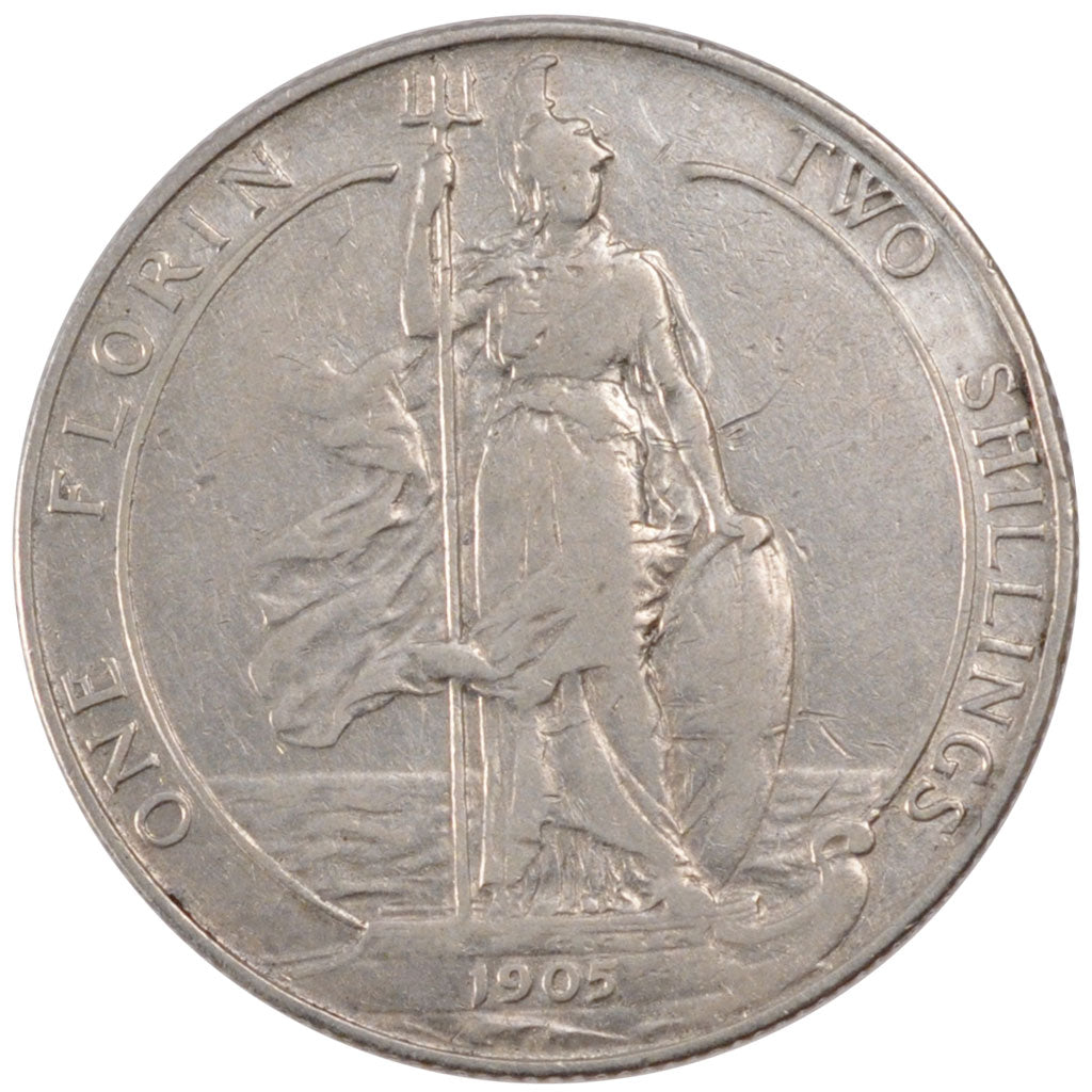 GREAT BRITAIN, Florin, Two Shillings, 1905, KM #801, VF(20-25), Silver, 28.3,...