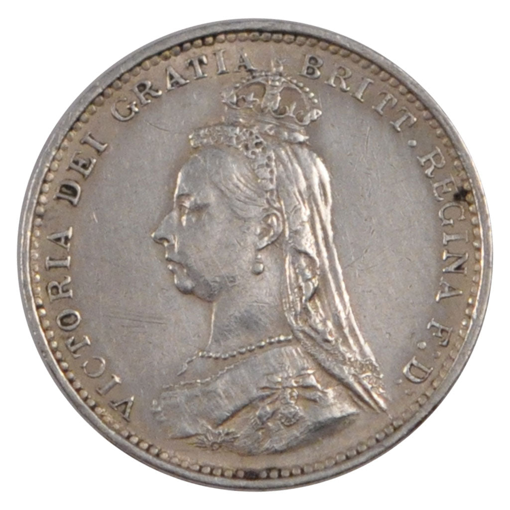 GREAT BRITAIN, 3 Pence, 1887, KM #758, AU(50-53), Silver, 1.40