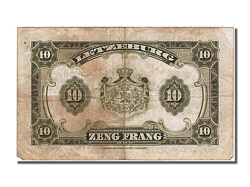 Luxembourg, 10 Francs, 1944, KM #44a, VF(30-35), A 326936