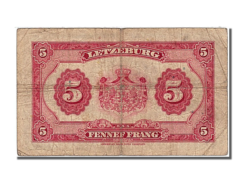 Luxembourg, 5 Francs, 1944, KM #43a, VF(20-25), 365856