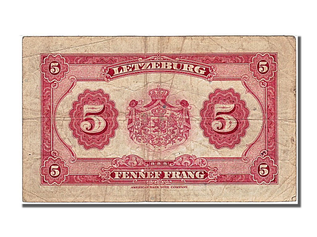 Luxembourg, 5 Francs, 1944, KM #43b, VF(30-35), A 851283