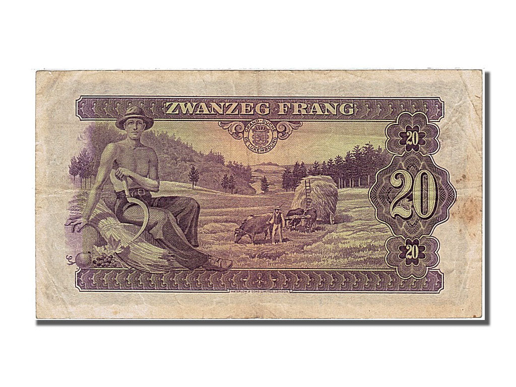 Luxembourg, 20 Frang, 1943, KM #42a, AU(50-53), B 614421