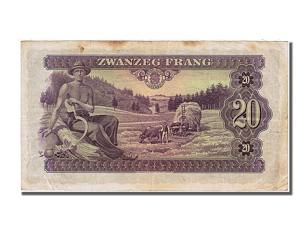 Luxembourg, 20 Frang, 1943, KM #42a, EF(40-45), A 209813