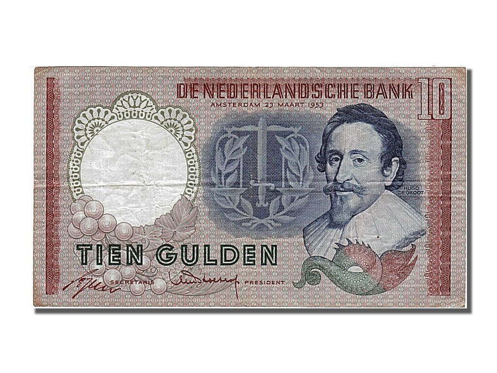 Banknote, Netherlands, 10 Gulden, 1953, 1953-03-23, AU(50-53)