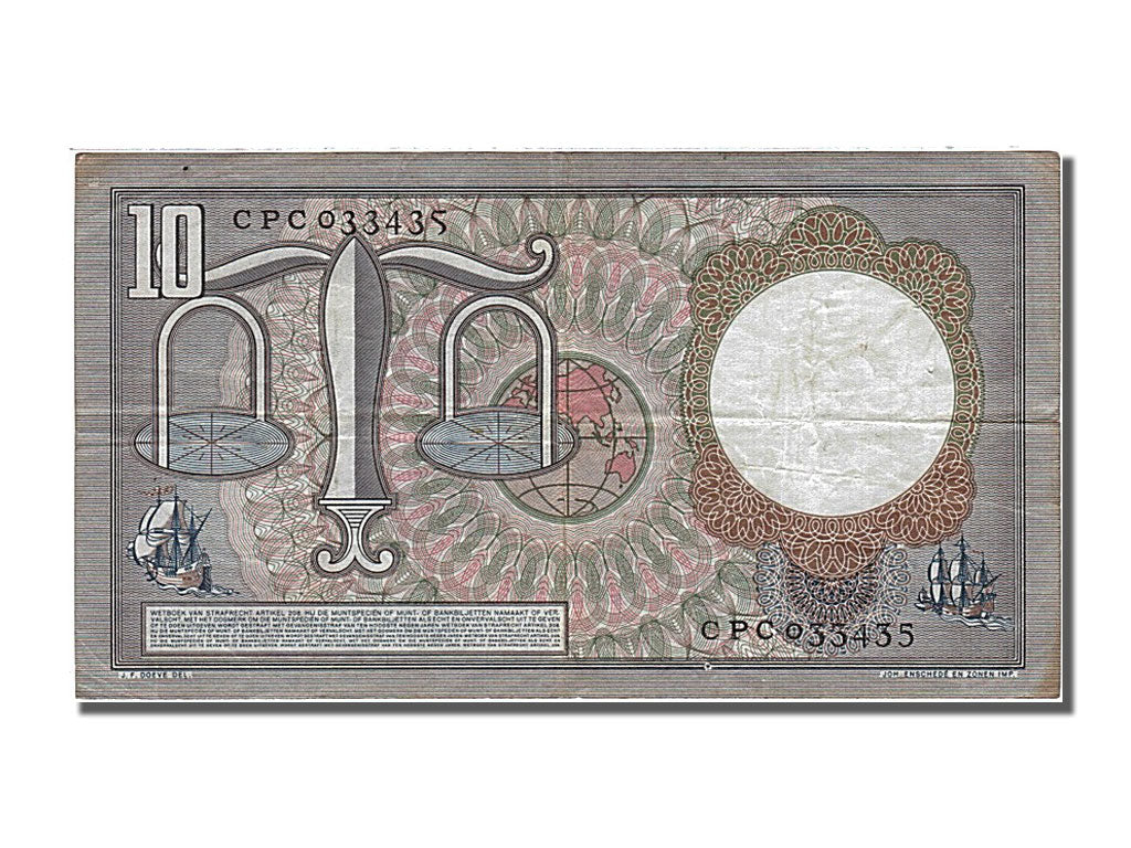 Banknote, Netherlands, 10 Gulden, 1953, 1953-03-23, AU(50-53)
