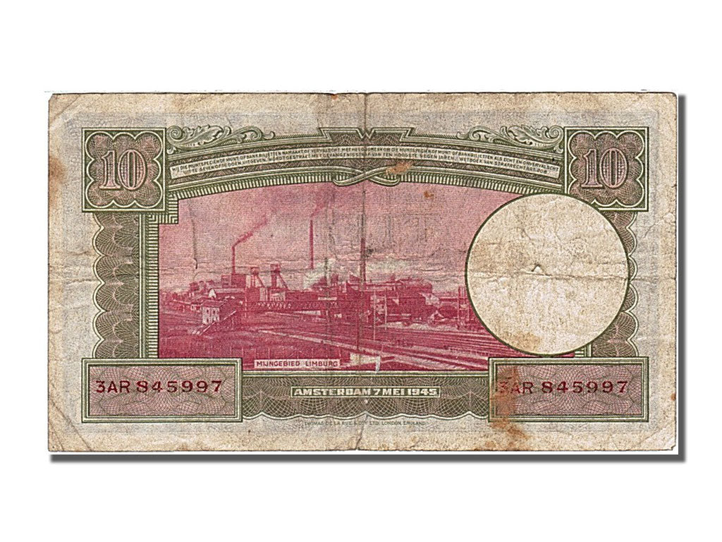 Netherlands, 10 Gulden, 1945, KM #75b, 1945-05-07, VF(30-35), 3AR845997