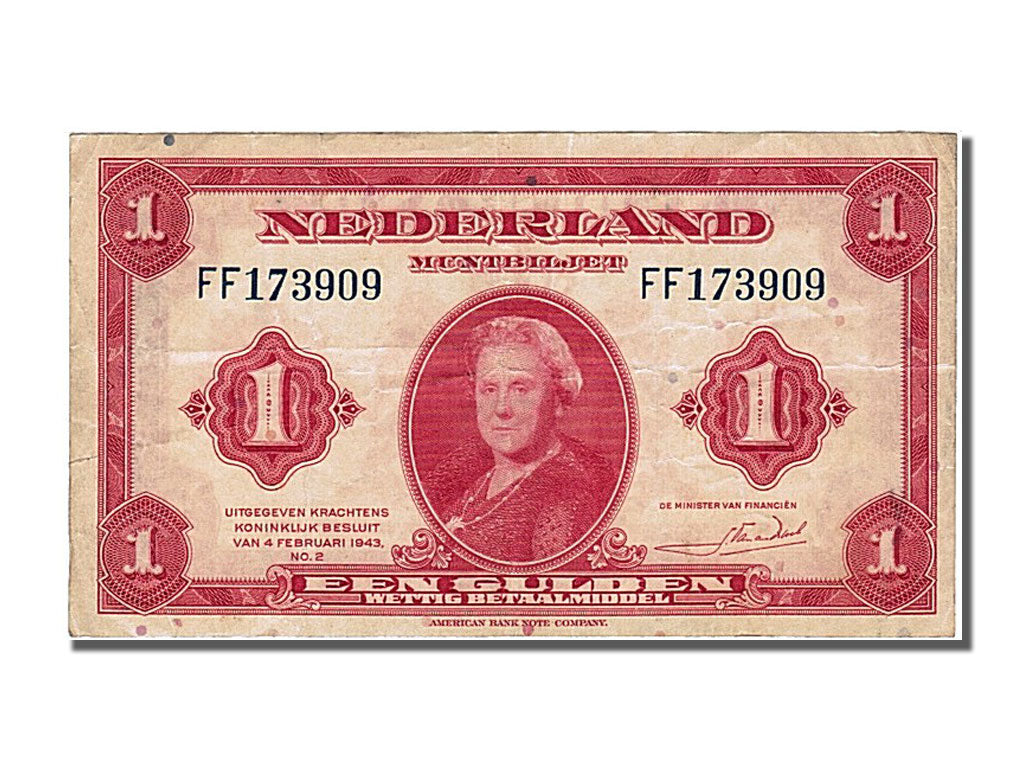 Netherlands, 1 Gulden, 1943, KM #64a, 1943-02-04, AU(50-53), FF173909