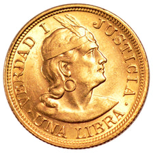PERU, Libra, Pound, 1917, Lima, KM #207, AU(55-58), Gold, 8.05