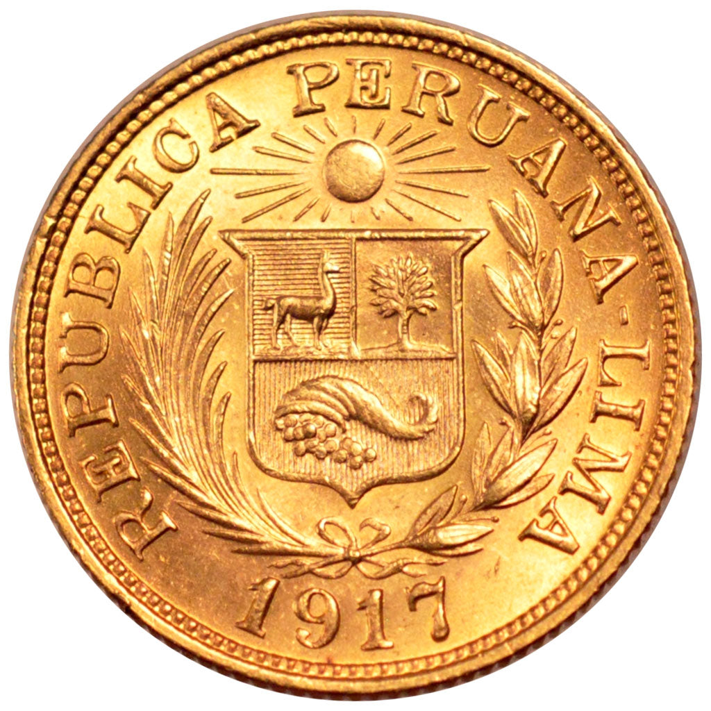 PERU, Libra, Pound, 1917, Lima, KM #207, AU(55-58), Gold, 8.05