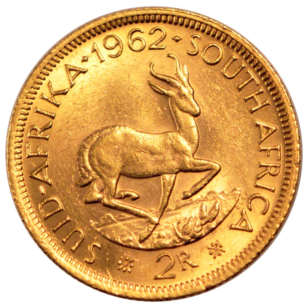 SOUTH AFRICA, 2 Rand, 1962, KM #64, AU(55-58), Gold, 8.01