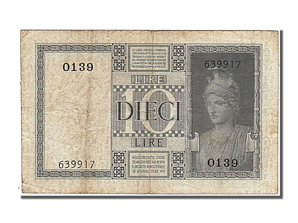 Italy, 10 Lire, 1935, KM #25a, 1935-06-18, EF(40-45), 0139