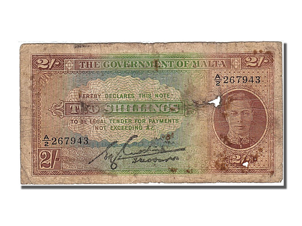 Malta, 2 Shillings, 1942, VG(8-10), A/2