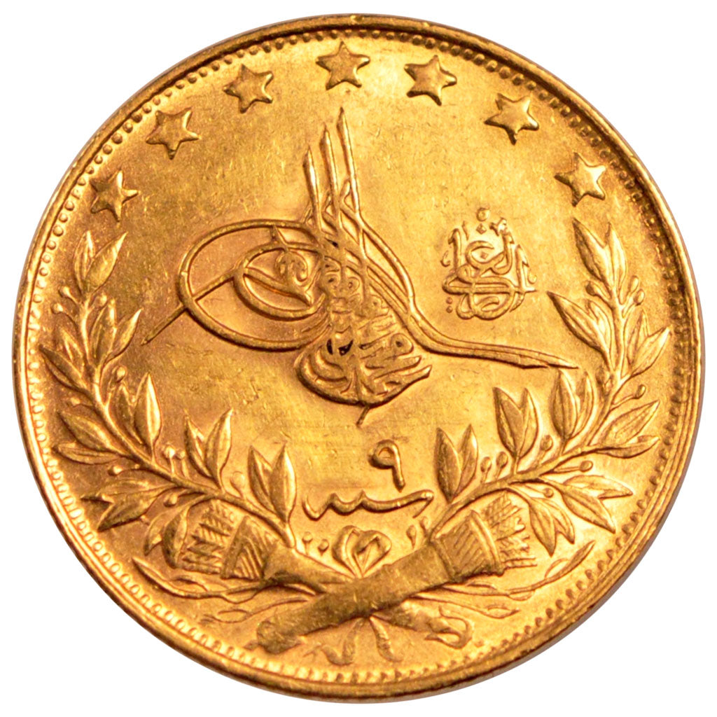 TURKEY, 100 Kurush, 1917, Qustantiniyah, KM #776, AU(50-53), Gold, 7.22