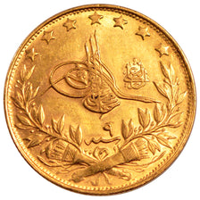 TURKEY, 100 Kurush, 1917, Qustantiniyah, KM #776, AU(50-53), Gold, 7.22