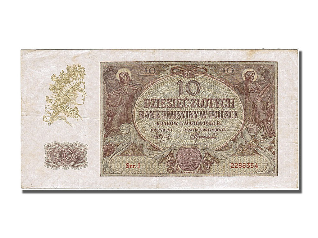 Poland, 10 Zlotych, 1940, KM #94, 1940-03-01, AU(50-53), J 2288354