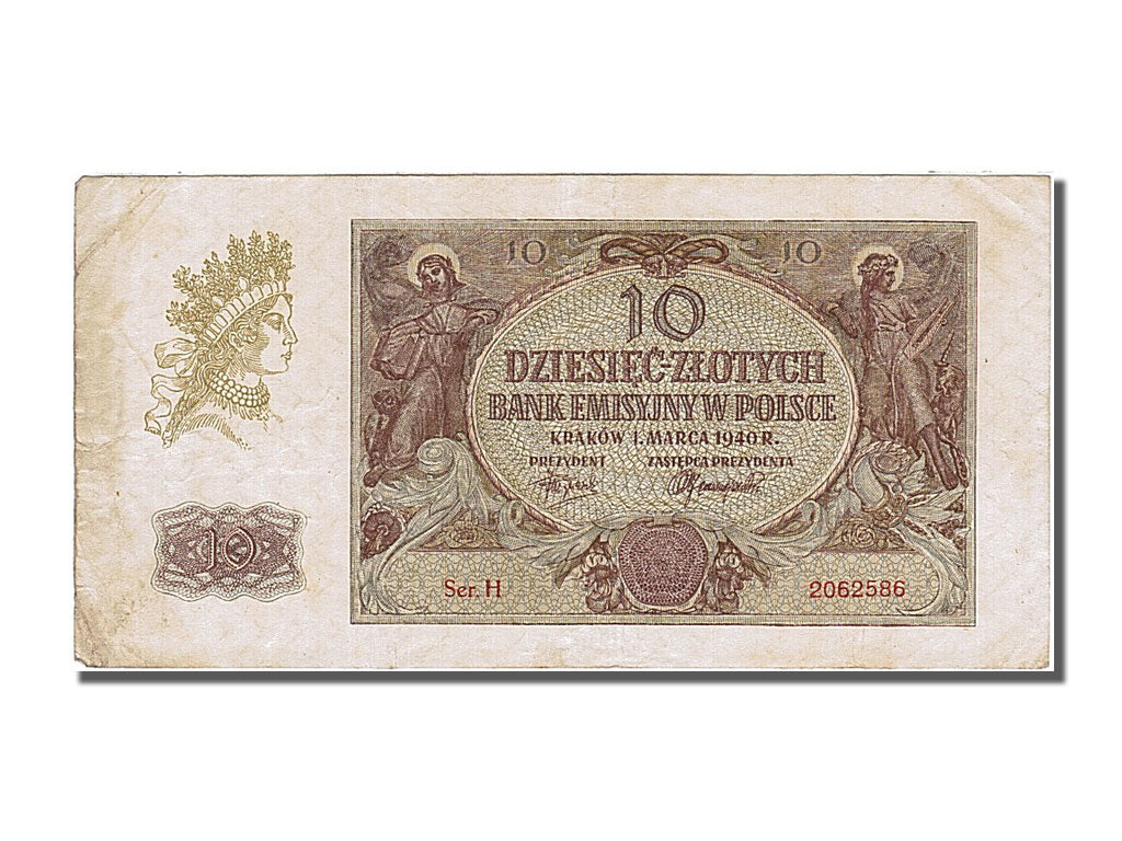 Poland, 10 Zlotych, 1940, KM #94, 1940-03-01, AU(50-53), H 2062586