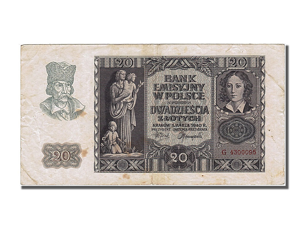 Banknote, Poland, 20 Zlotych, 1940, 1940-03-01, EF(40-45)