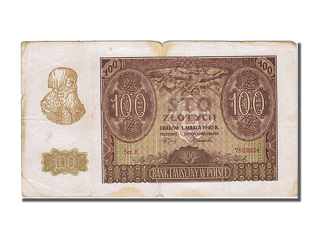 Banknote, Poland, 100 Zlotych, 1940, 1940-03-01, EF(40-45)