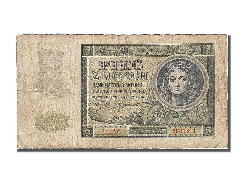 Poland, 5 Zlotych, 1941, KM #101, 1941-08-01, VF(30-35), AC 8881311
