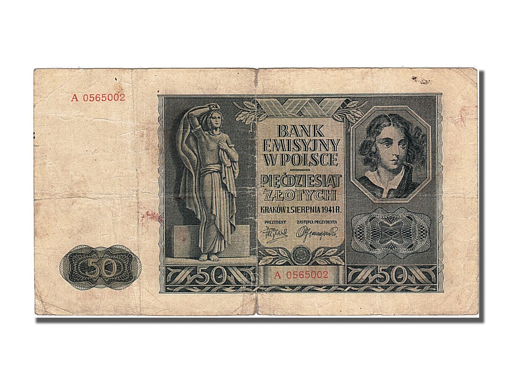 Poland, 50 Zlotych, 1941, KM #102, 1941-08-01, VF(30-35), A 0565002