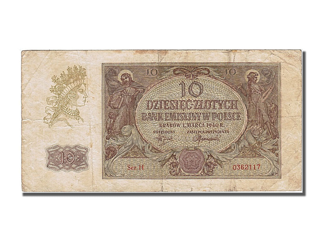 Banknote, Poland, 10 Zlotych, 1940, 1940-03-01, VF(30-35)