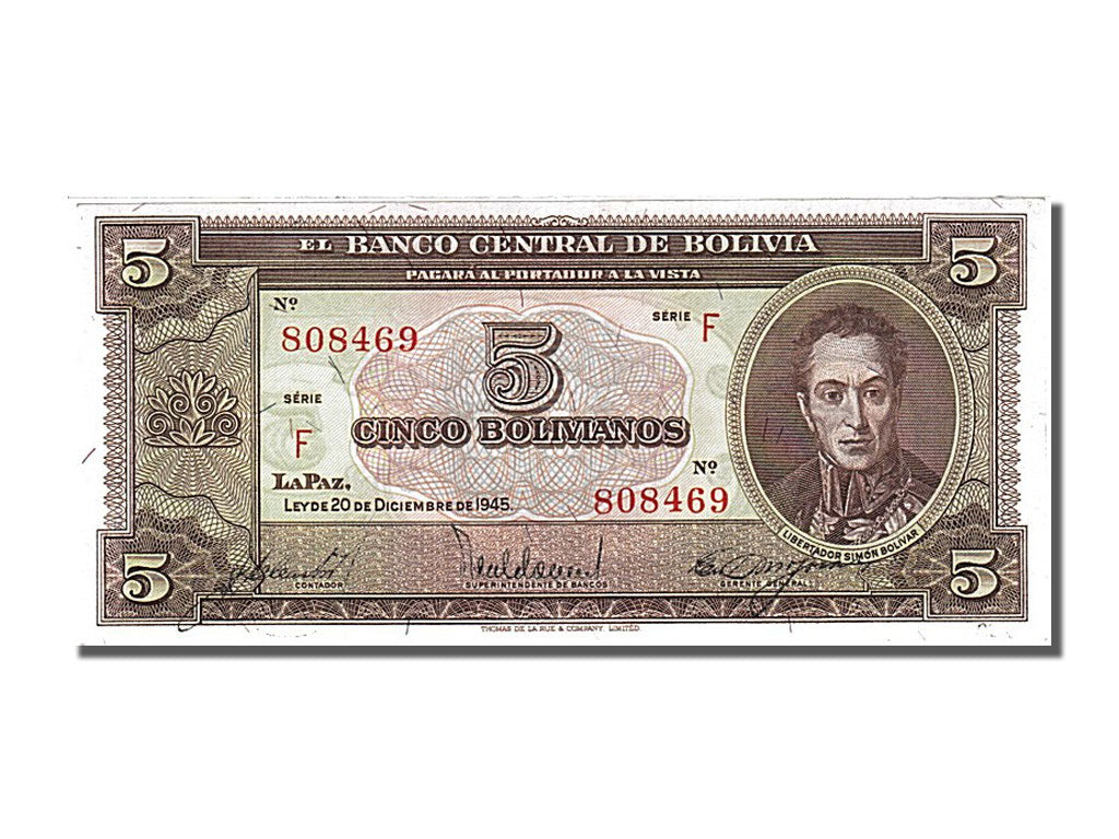 Billet, Bolivie, 5 Bolivianos, 1945, 1945-12-20, NEUF