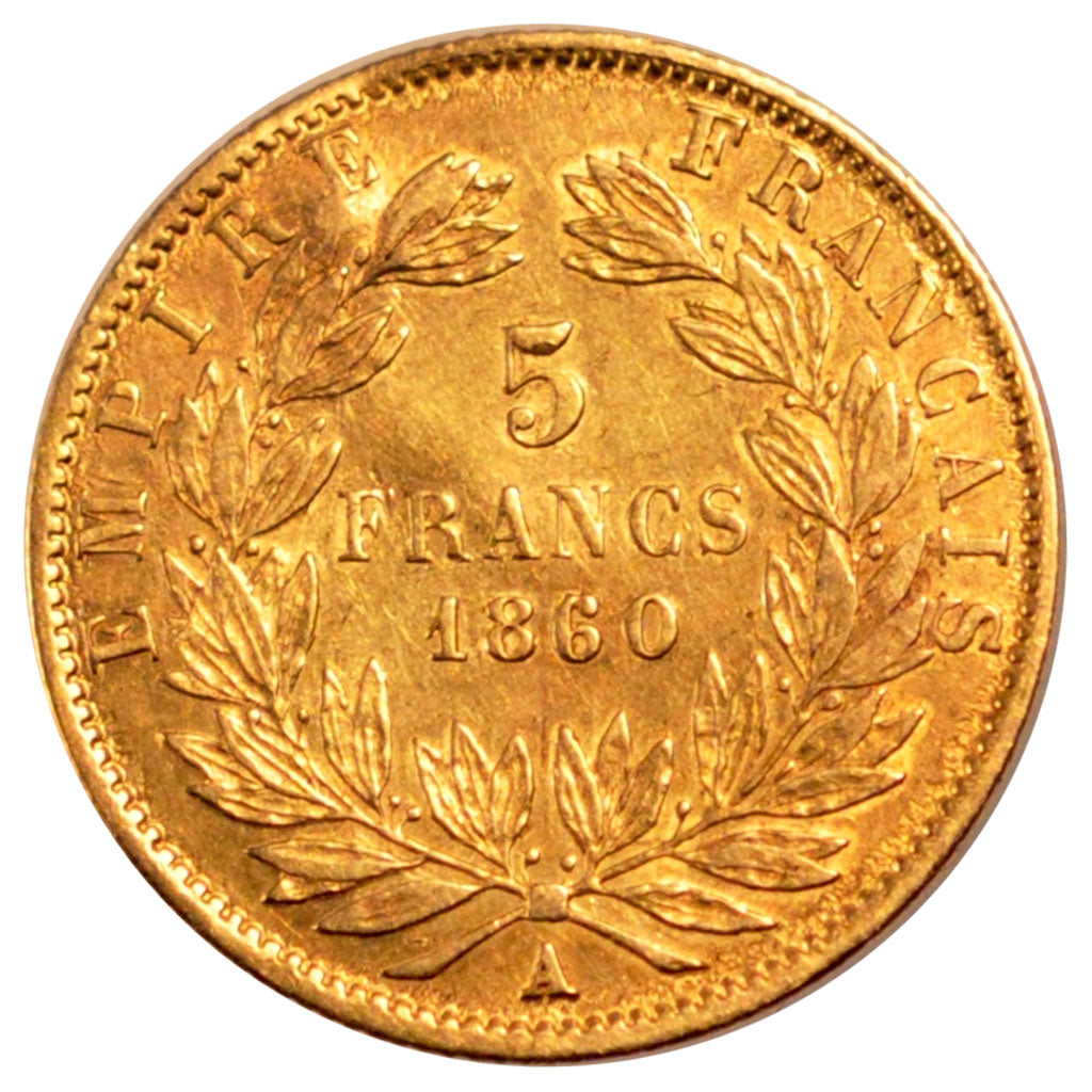 Francia, 5 Francs, 1860, Paris, MB+, Oro, Gadoury:1001