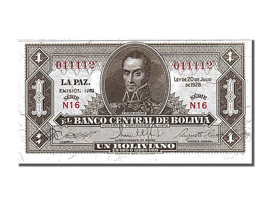 Billete, 1 Boliviano, 1928, Bolivia, 1928-07-20, UNC