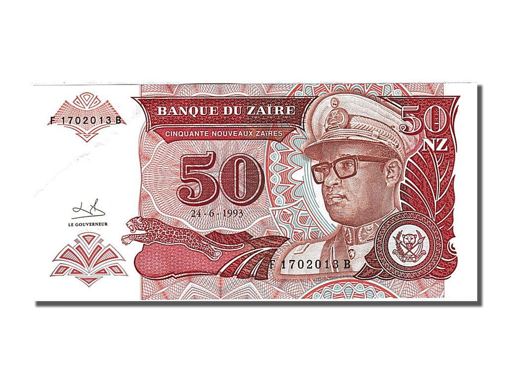 Zaïre, 50 Nouveaux Zaïres, 1993, KM #57, 1993-06-24, UNC(63), F 1702013 B