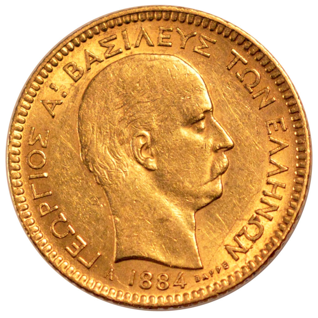 GREECE, 20 Drachmai, 1884, Paris, KM #56, EF(40-45), Gold, 6.42