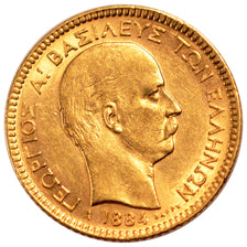 GREECE, 20 Drachmai, 1884, Paris, KM #56, AU(55-58), Gold, 6.46