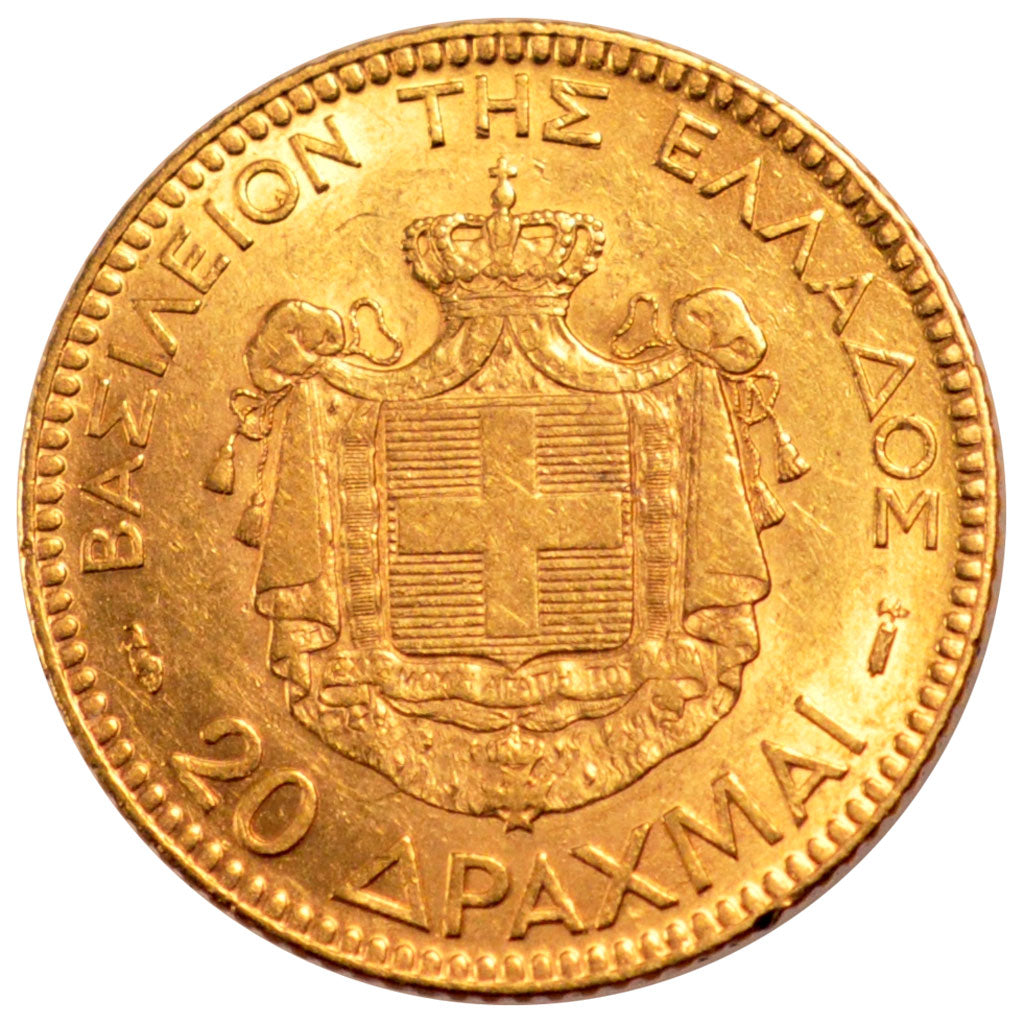 GREECE, 20 Drachmai, 1884, Paris, KM #56, AU(55-58), Gold, 6.46