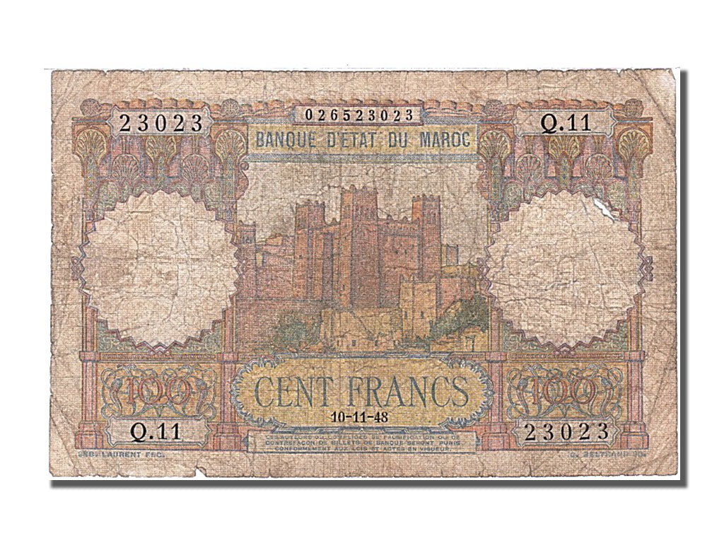Morocco, 100 Francs, 1948, KM #45, 1948-11-10, VF(30-35), Q.11 23023
