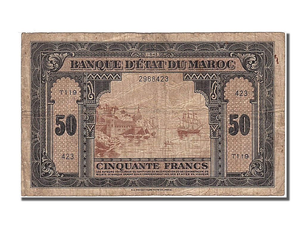 Morocco, 50 Francs, 1943, KM #26a, 1943-08-01, VF(30-35), 2968423