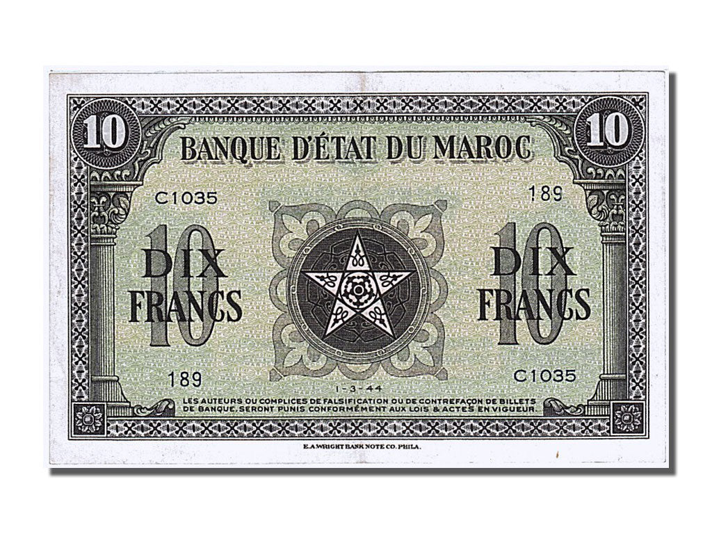 Banknote, Morocco, 10 Francs, 1944, 1944-03-01, UNC(63)