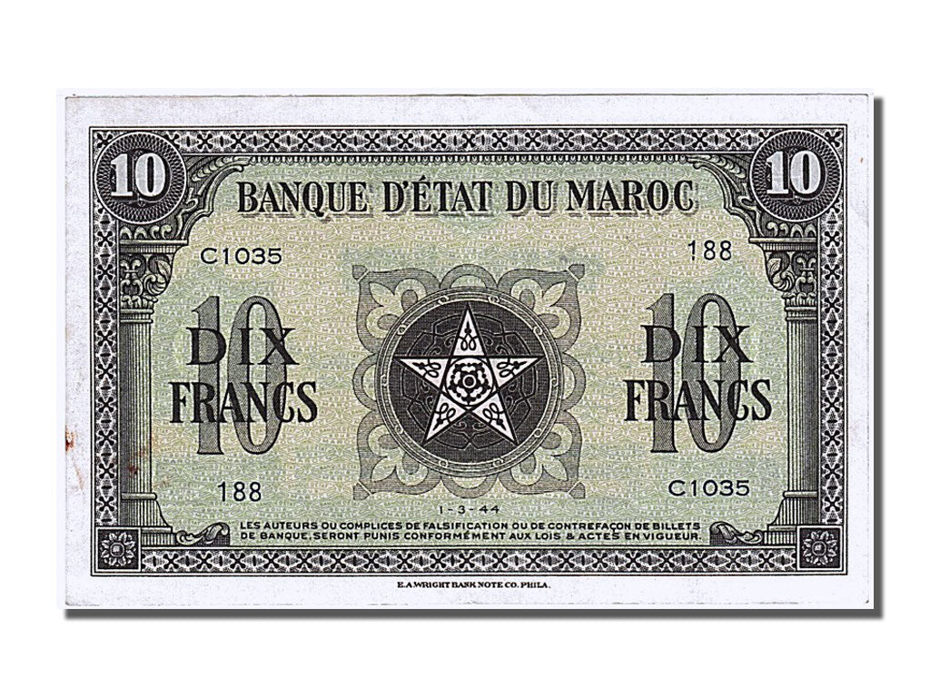 Banconote, Marocco, 10 Francs, 1944, 1944-03-01, SPL
