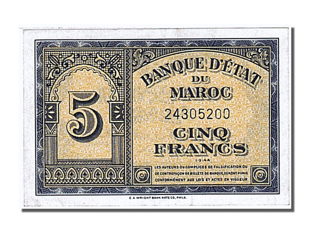 Morocco, 5 Francs, 1944, KM #24, 1944-03-01, UNC(63), 24305200