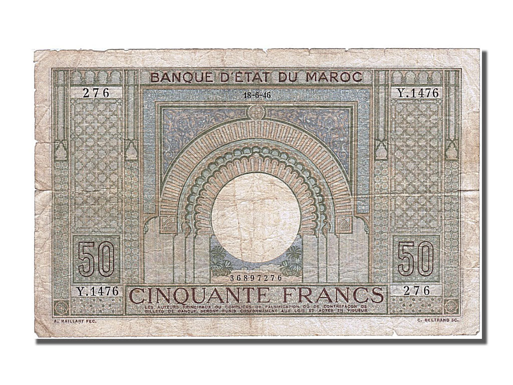 Morocco, 50 Francs, 1946, 1946-06-18, VF(30-35), Y.1476