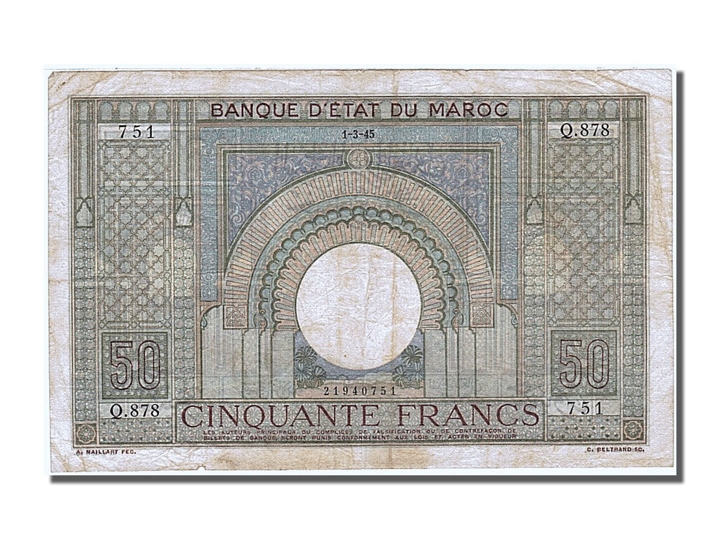 Banknote, Morocco, 50 Francs, 1945, 1945-03-01, EF(40-45)