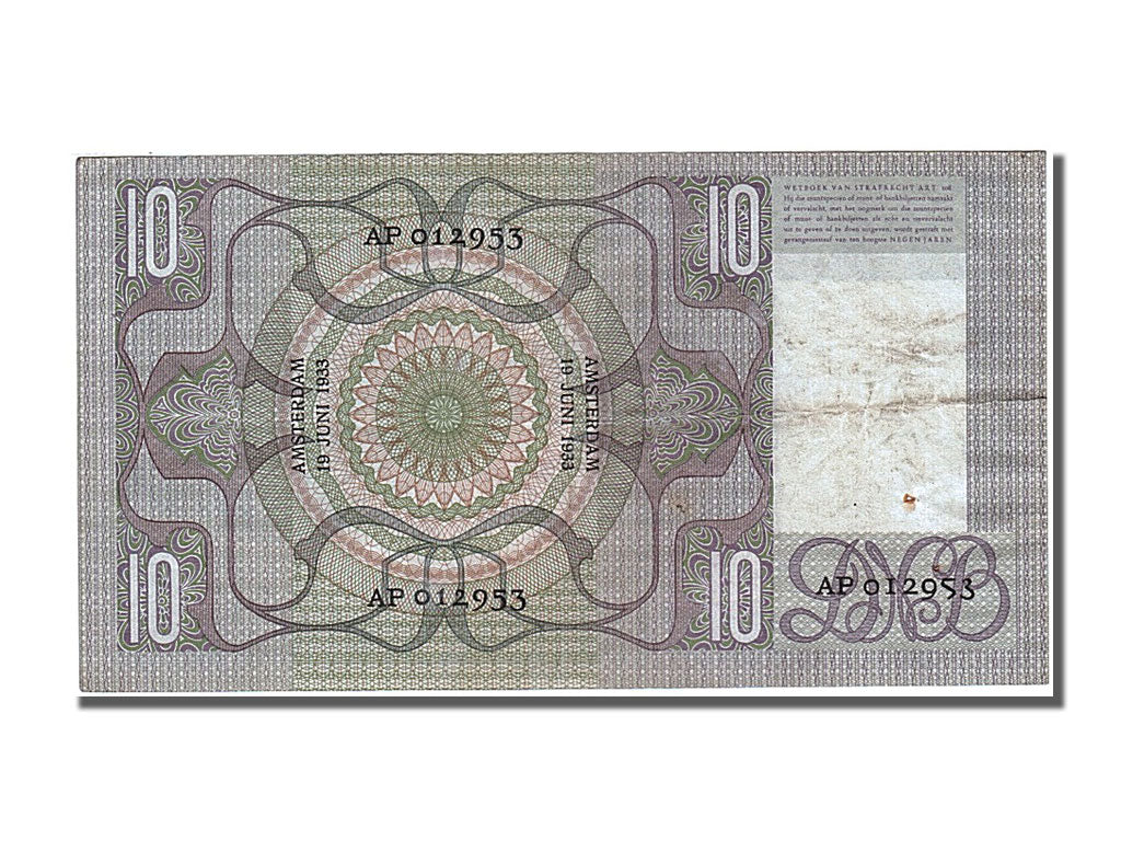 Banknote, Netherlands, 10 Gulden, 1933, 1933-06-19, AU(50-53)