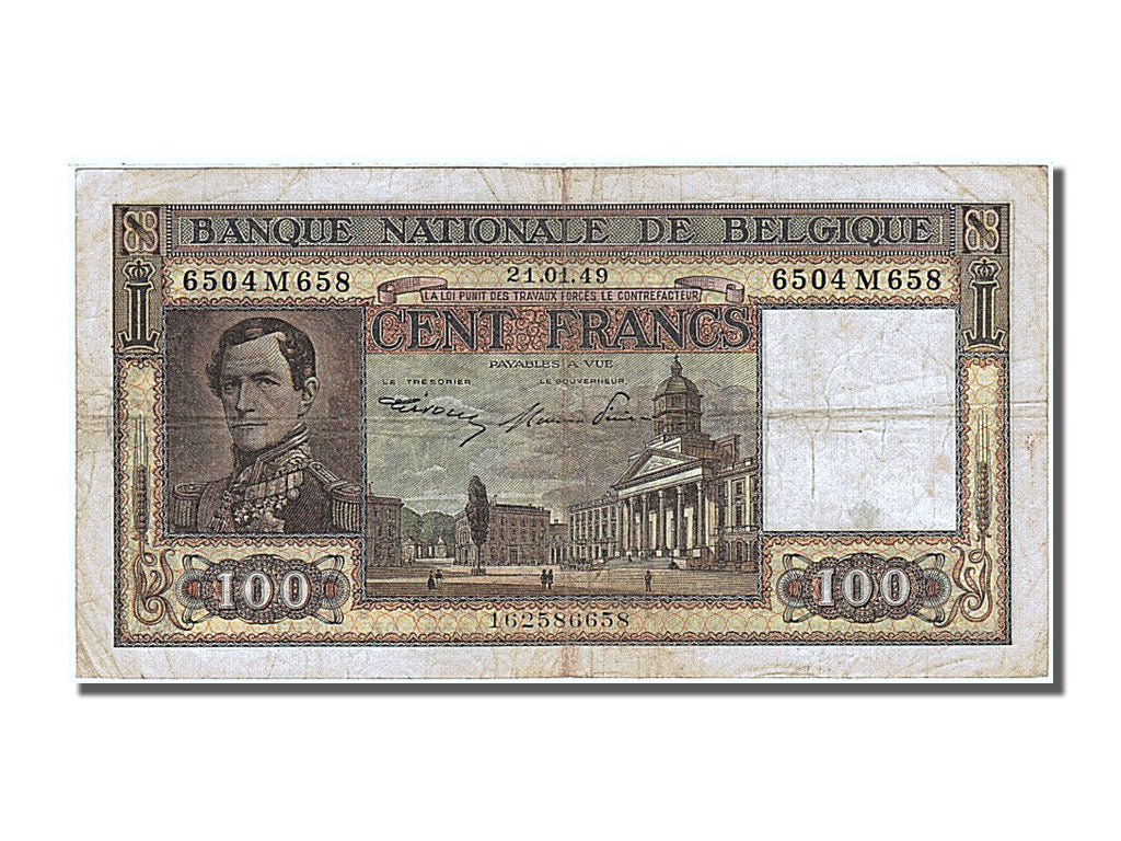 Belgium, 100 Francs, 1949, KM #126, 1949-01-21, EF(40-45), 162586658