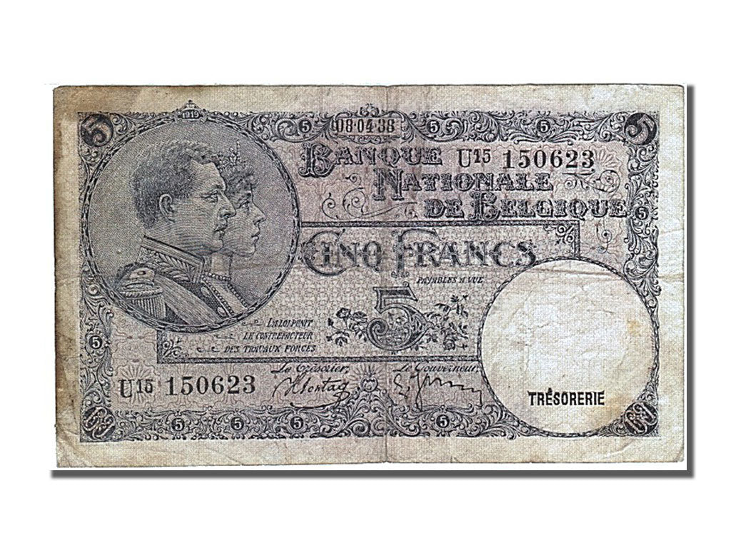 Belgio, 5 Francs, 1938, 1938-04-08, MB