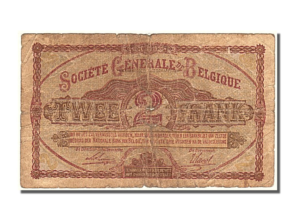 Belgium, 2 Francs, 1918, KM #87, 1918-05-23, VF(20-25), W 440722