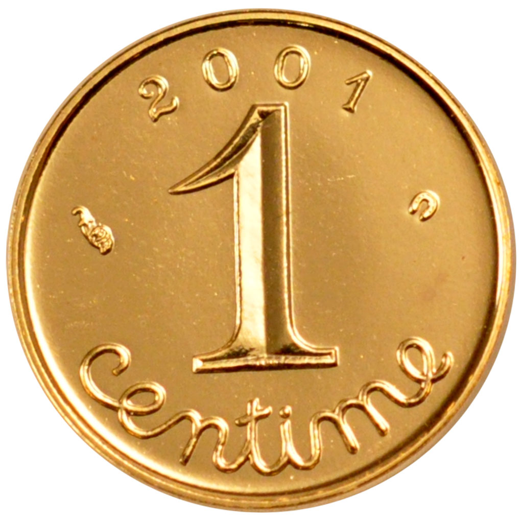 FRANCE, Épi, Centime, 2001, Paris, KM #928a, MS(65-70), Gold, Gadoury #91a, 2.50